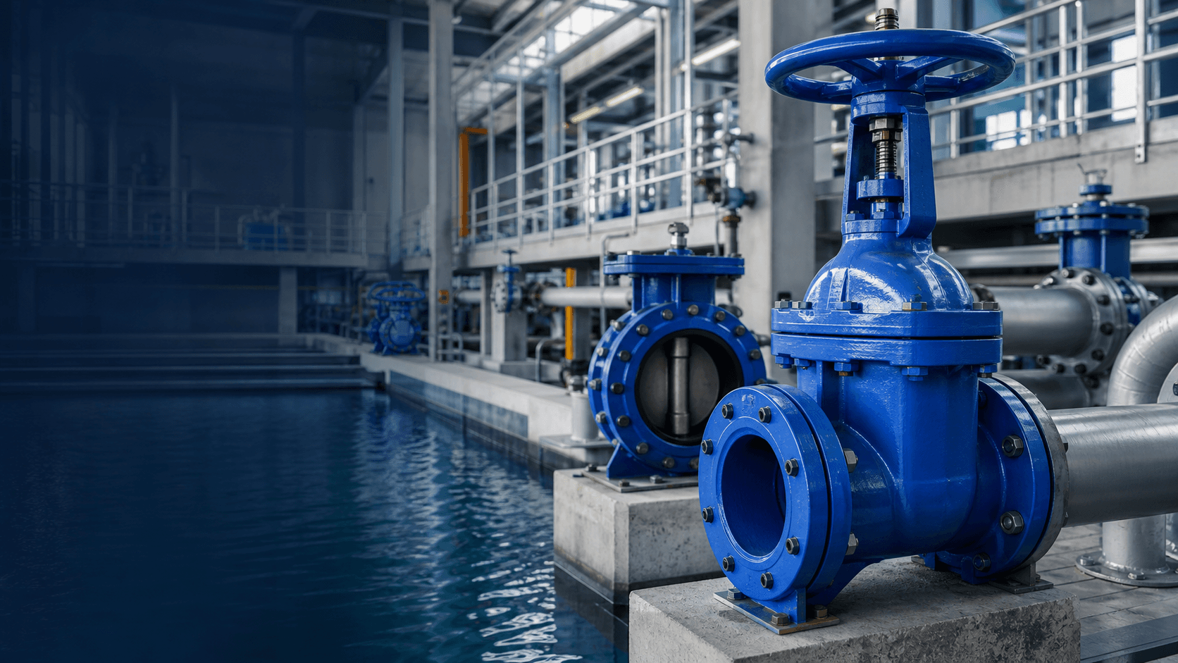 Ductile iron valves in a waterworks facility